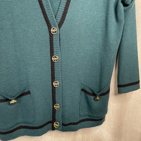 Adolfo Collectibles Women’s Medium Green Cardigan - Wool Blend / Gold Buttons - Picture 3 of 6